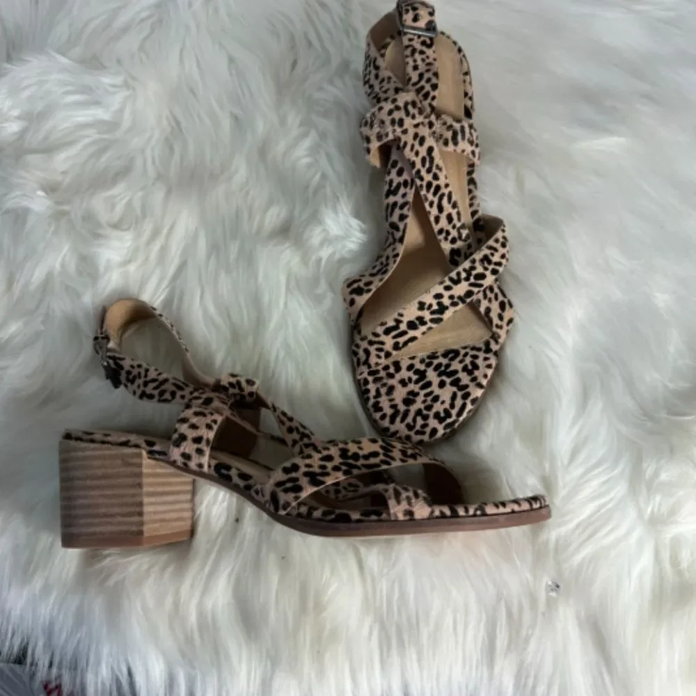 Madewell‎ Alyssa Cheetah Calf Hair Chunky Heel Sandals Sz 9